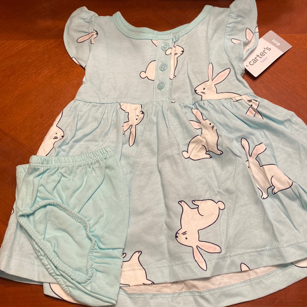 Carters baby blue bunny dress with diaper cover